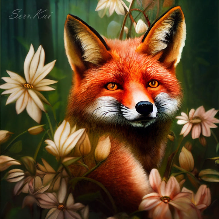 Fox in The Flowers cross stitch pattern Serr.Kai A Quill & Ink