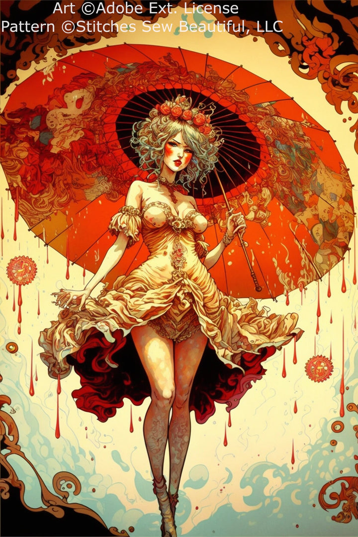 Psychadelic Woman With a Parasol ©Adobe Ext. License cross stitch pattern by StitchesSewBeautiful
