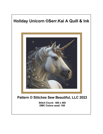 Holiday Unicorn cross stitch pattern by Serr.Kai A Quill & Ink