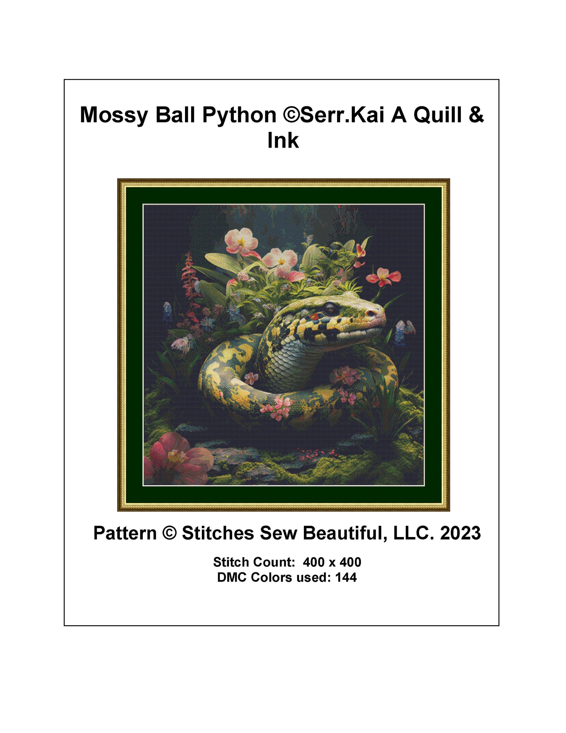 Mossy Ball Python cross stitch pattern by Serr.Kai A Quill & Ink