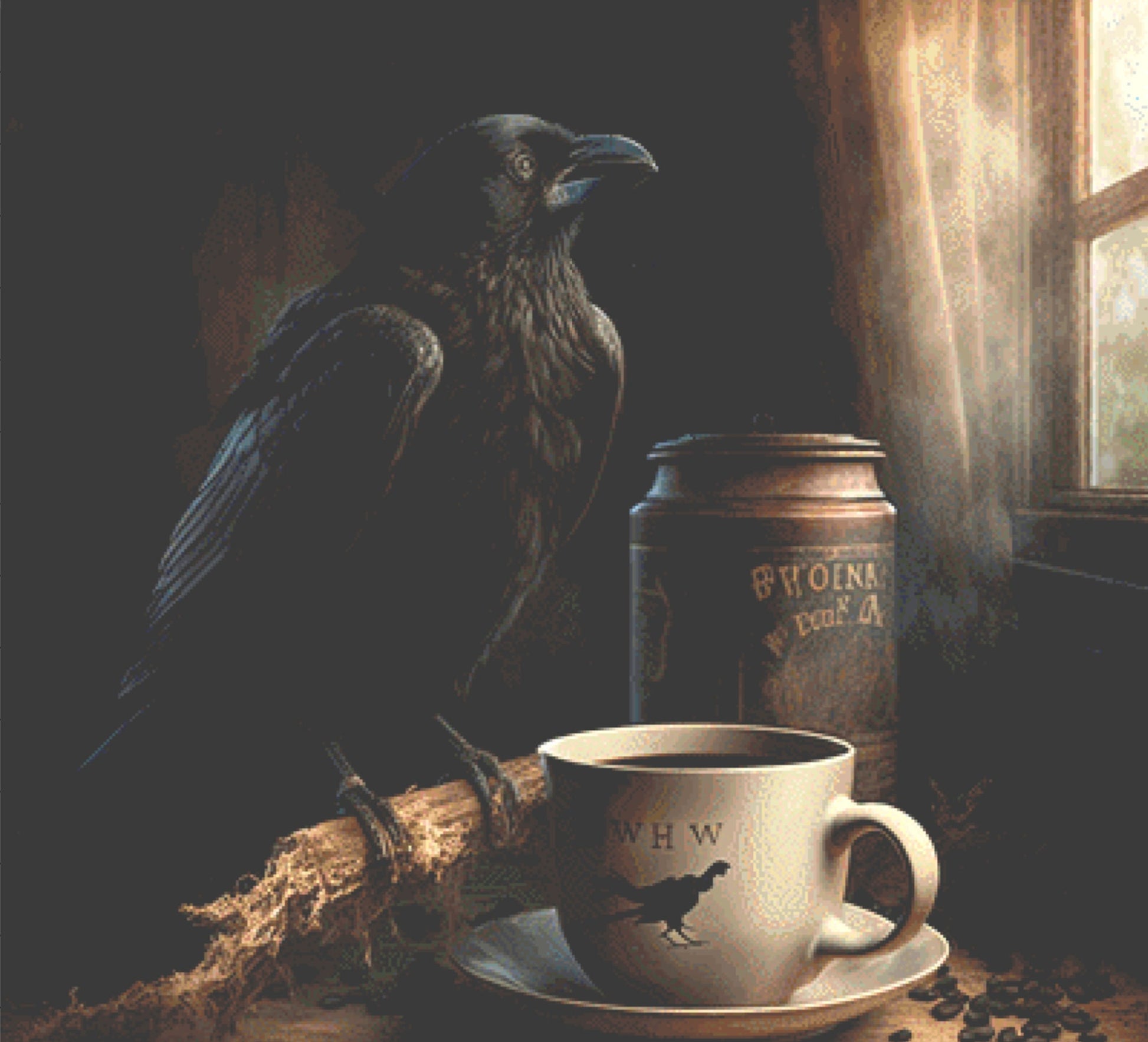 Raven and Coffee cross stitch pattern by Serr.Kai A Quill & Ink