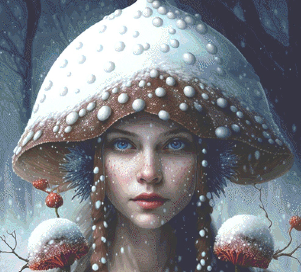 Wintery Mushroom Girl cross stitch pattern by Serr.Kai A Quill & Ink
