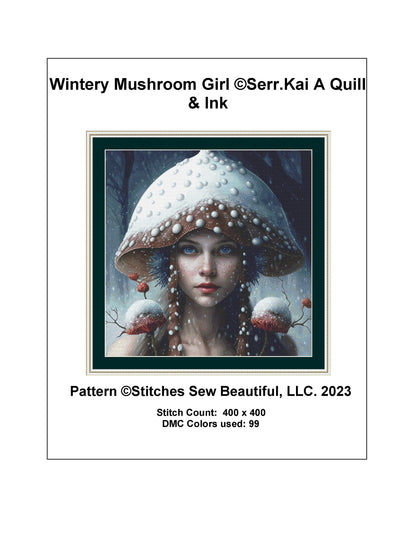 Wintery Mushroom Girl cross stitch pattern by Serr.Kai A Quill & Ink
