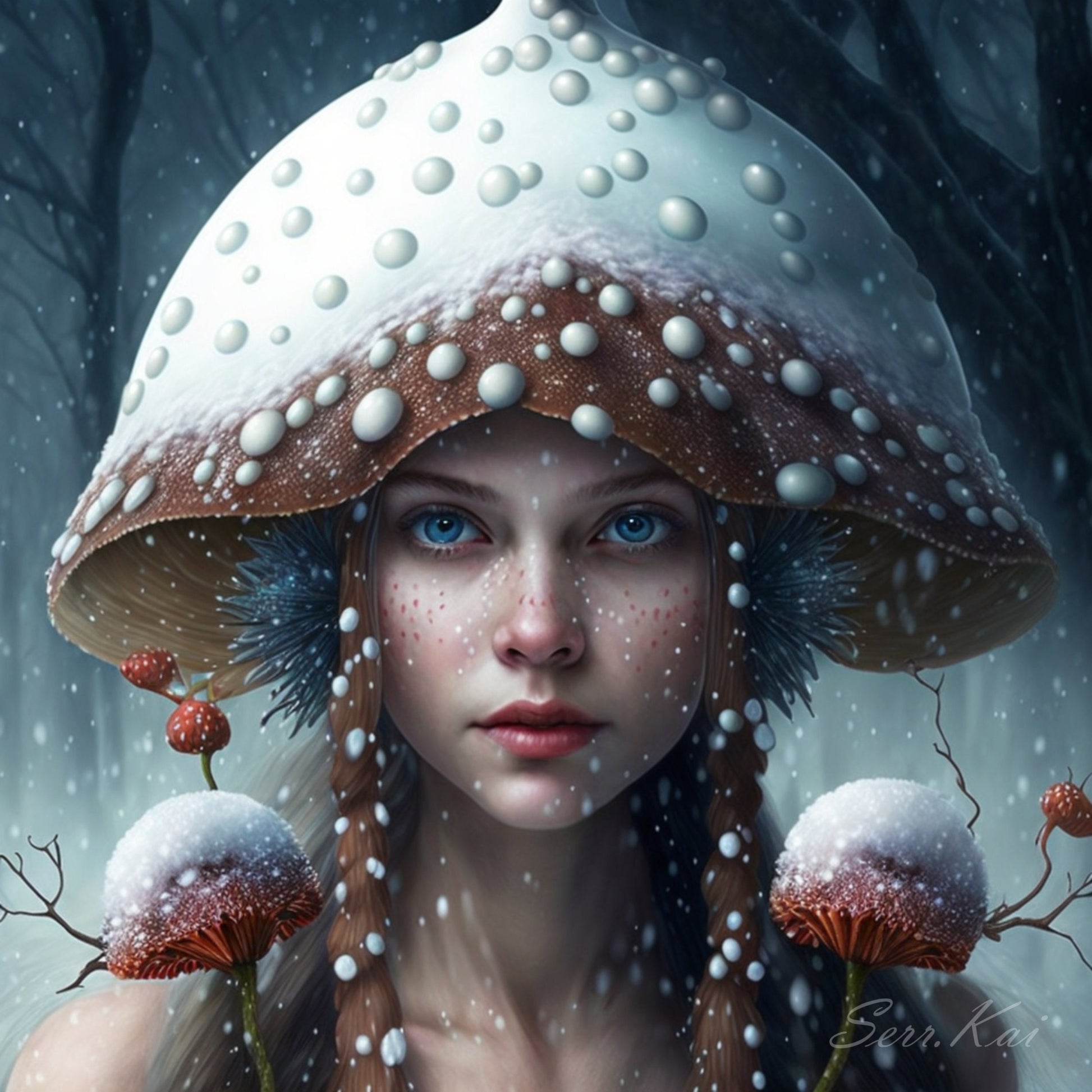 Wintery Mushroom Girl cross stitch pattern by Serr.Kai A Quill & Ink