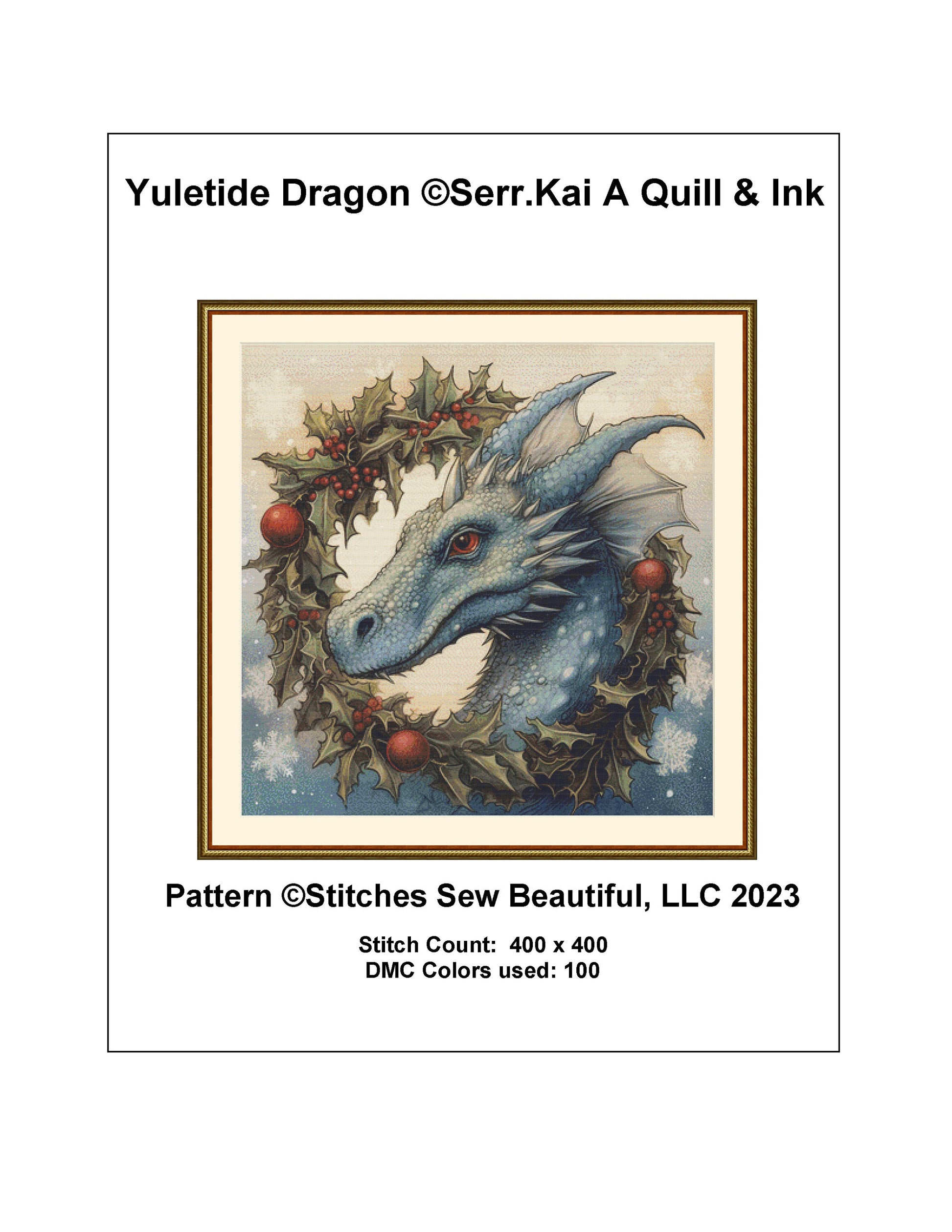 Yuletide Dragon counted cross stitch pattern by Serr.Kai A Quill & Ink
