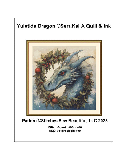 Yuletide Dragon counted cross stitch pattern by Serr.Kai A Quill & Ink