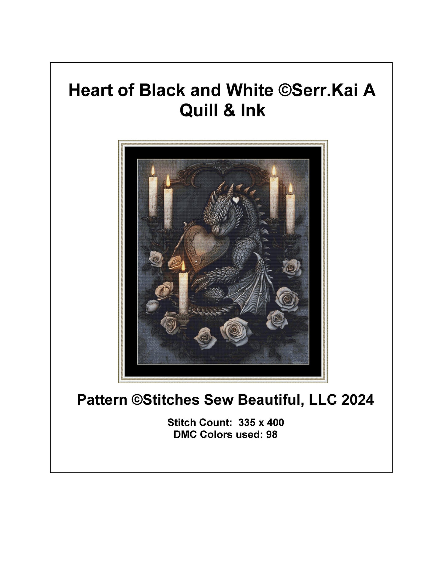 Heart of Black and White cross stitch pattern by Serr.Kai A Quill & Ink