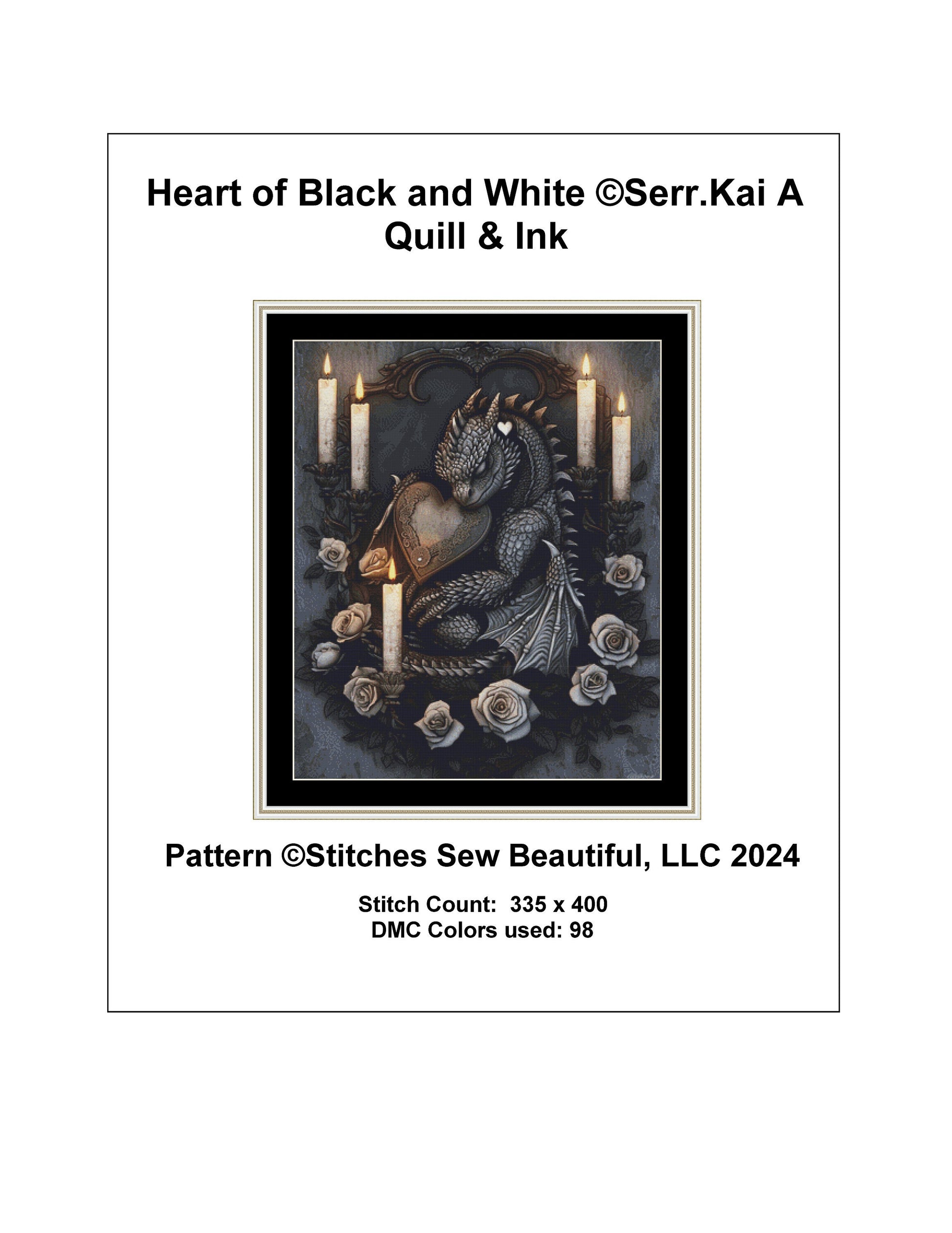Heart of Black and White cross stitch pattern by Serr.Kai A Quill & Ink