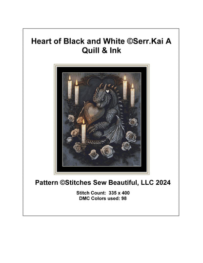 Heart of Black and White cross stitch pattern by Serr.Kai A Quill & Ink