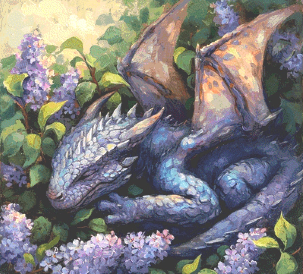 Lilac Dreams Dragon (Max Colors) cross stitch pattern by Serr.Kai A Quill & Ink