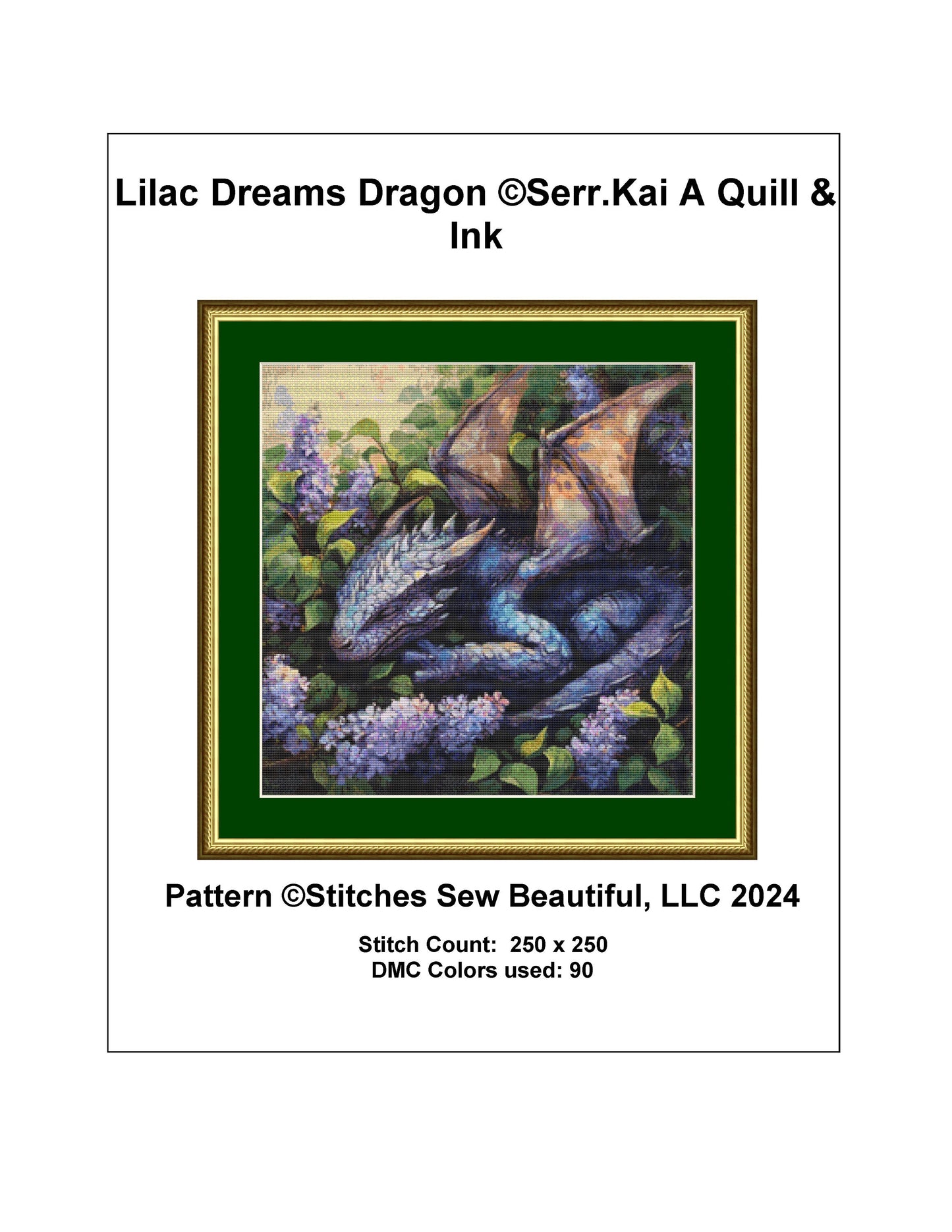 Lilac Dreams Dragon (Small) cross stitch pattern by Serr.Kai A Quill & Ink