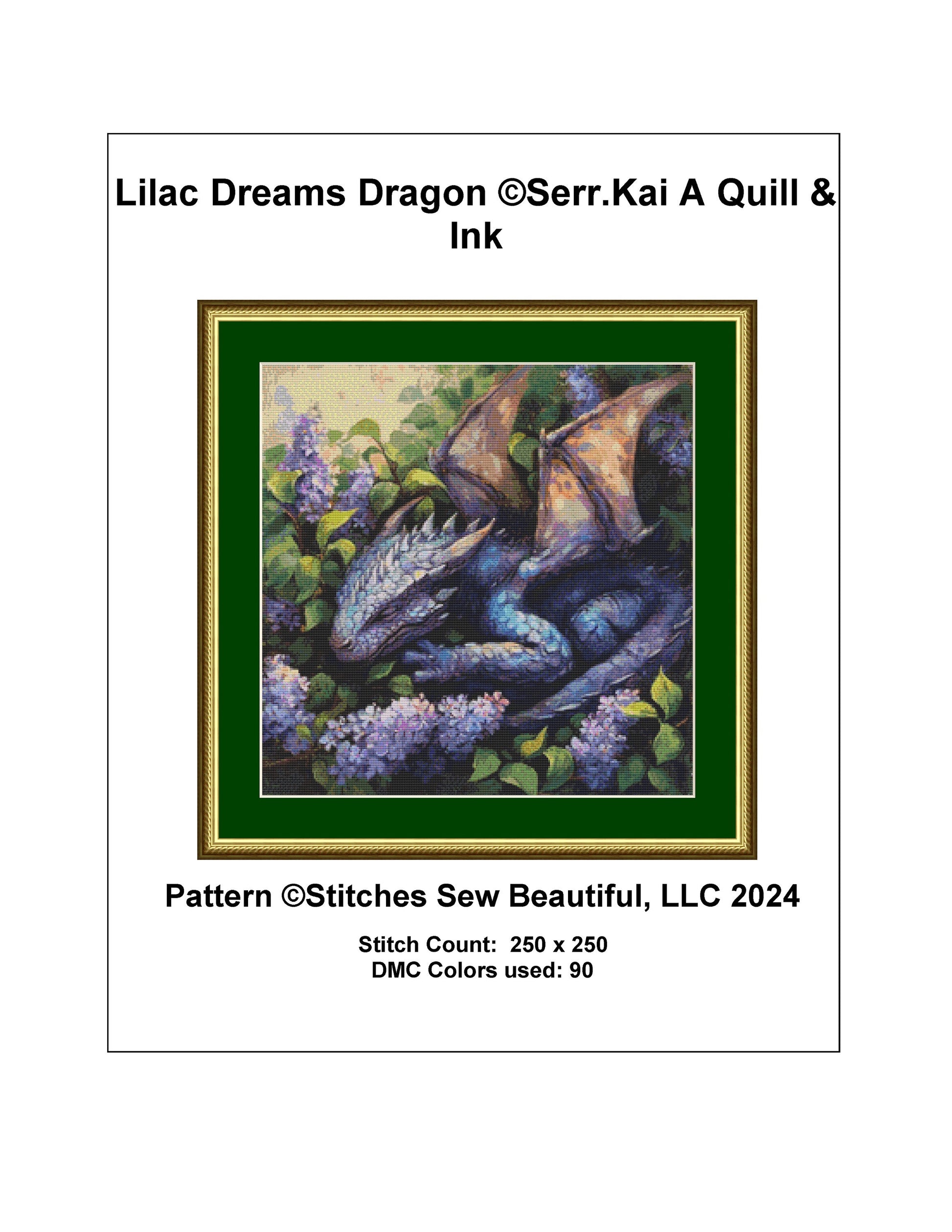 Lilac Dreams Dragon (Small) cross stitch pattern by Serr.Kai A Quill & Ink