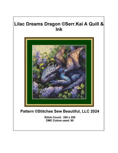 Lilac Dreams Dragon (Small) cross stitch pattern by Serr.Kai A Quill & Ink