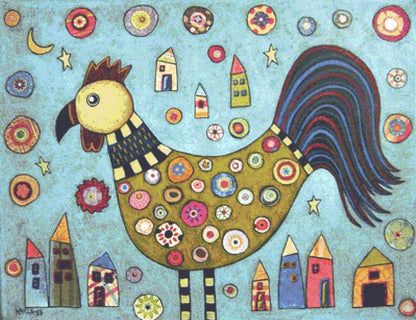 Rooster Collage On Blue cross stitch pattern by Karla Gerard