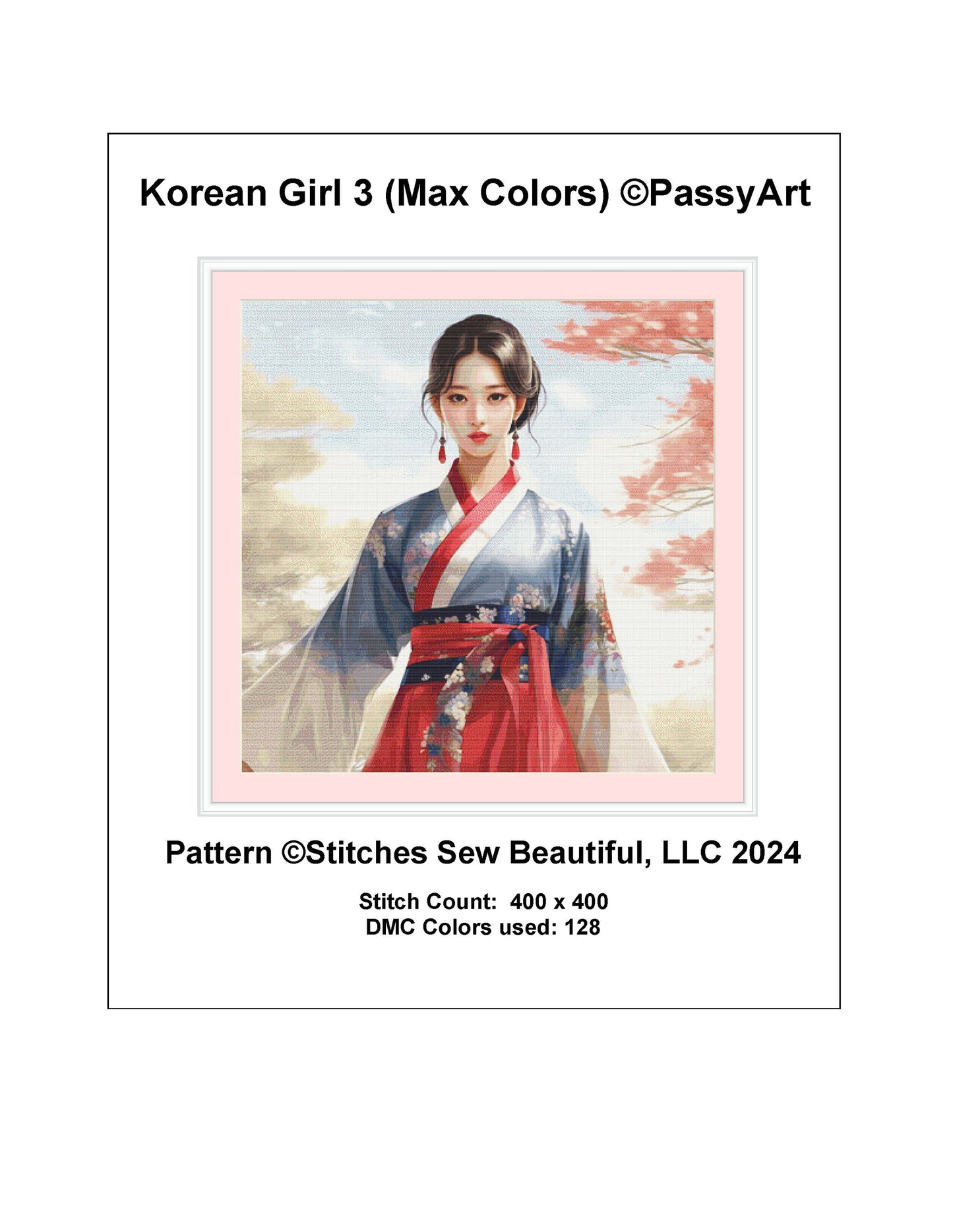 Korean Girl 3 (Max Colors) cross stitch pattern by PassyArt