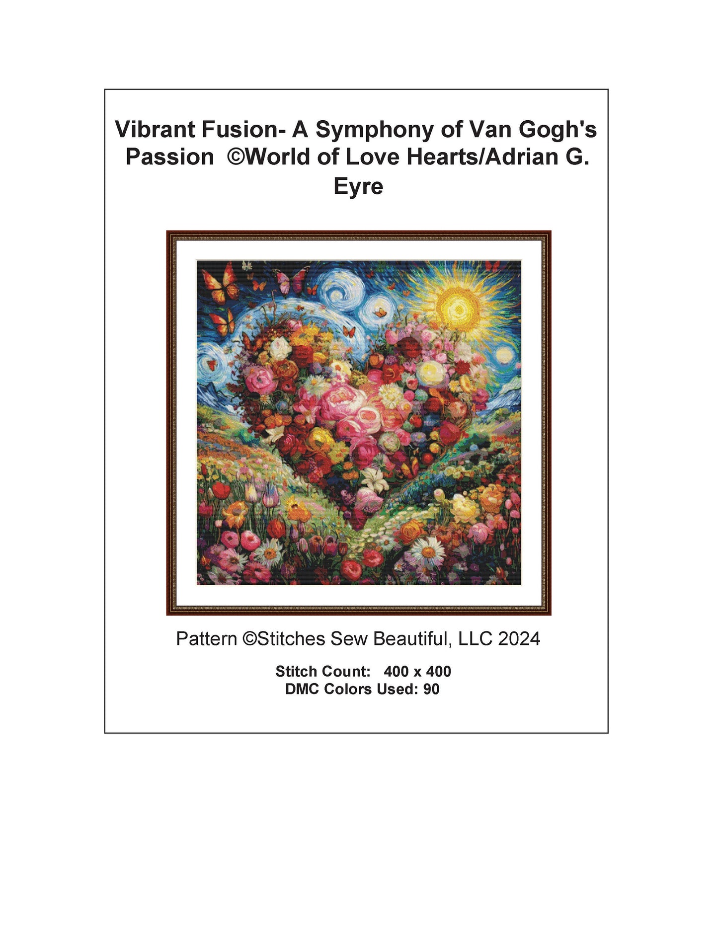Vibrant Fusion- A Symphony of Van Gogh's Passion cross stitch pattern by World of Love Hearts/Adrian G. Eyre