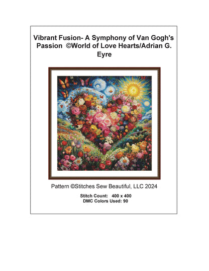 Vibrant Fusion- A Symphony of Van Gogh's Passion cross stitch pattern by World of Love Hearts/Adrian G. Eyre