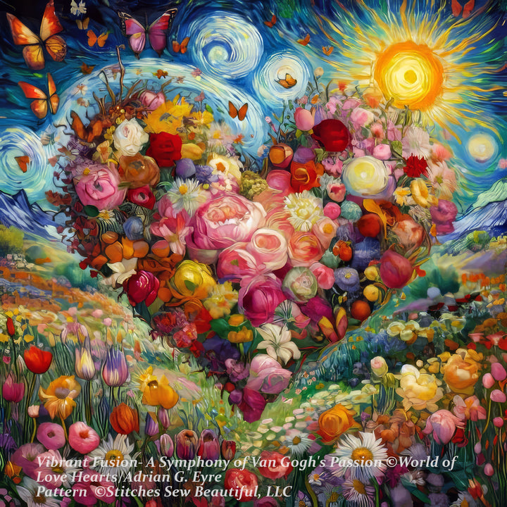 Vibrant Fusion- A Symphony of Van Gogh's Passion (Small) cross stitch pattern by World of Love Hearts/Adrian G. Eyre
