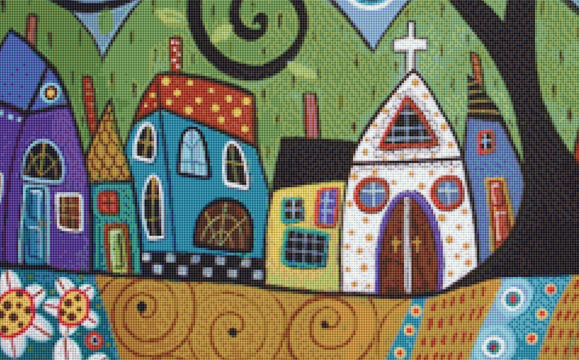 Polkadot Church cross stitch pattern by Karla Gerard
