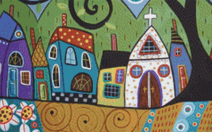 Polkadot Church cross stitch pattern by Karla Gerard
