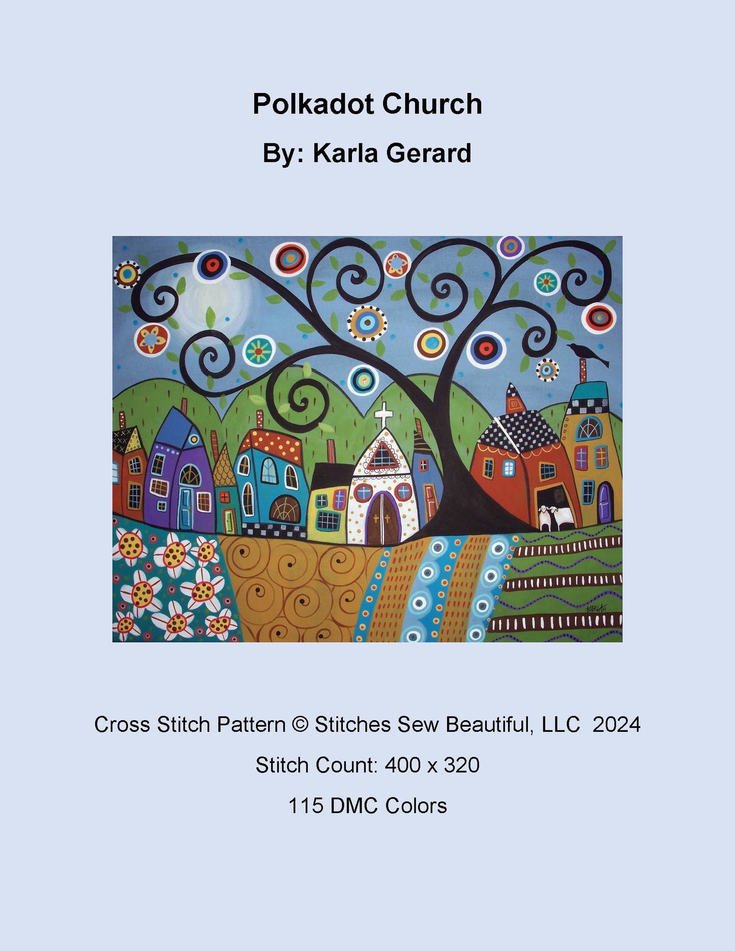 Polkadot Church cross stitch pattern by Karla Gerard
