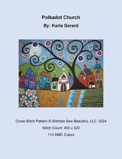 Polkadot Church cross stitch pattern by Karla Gerard