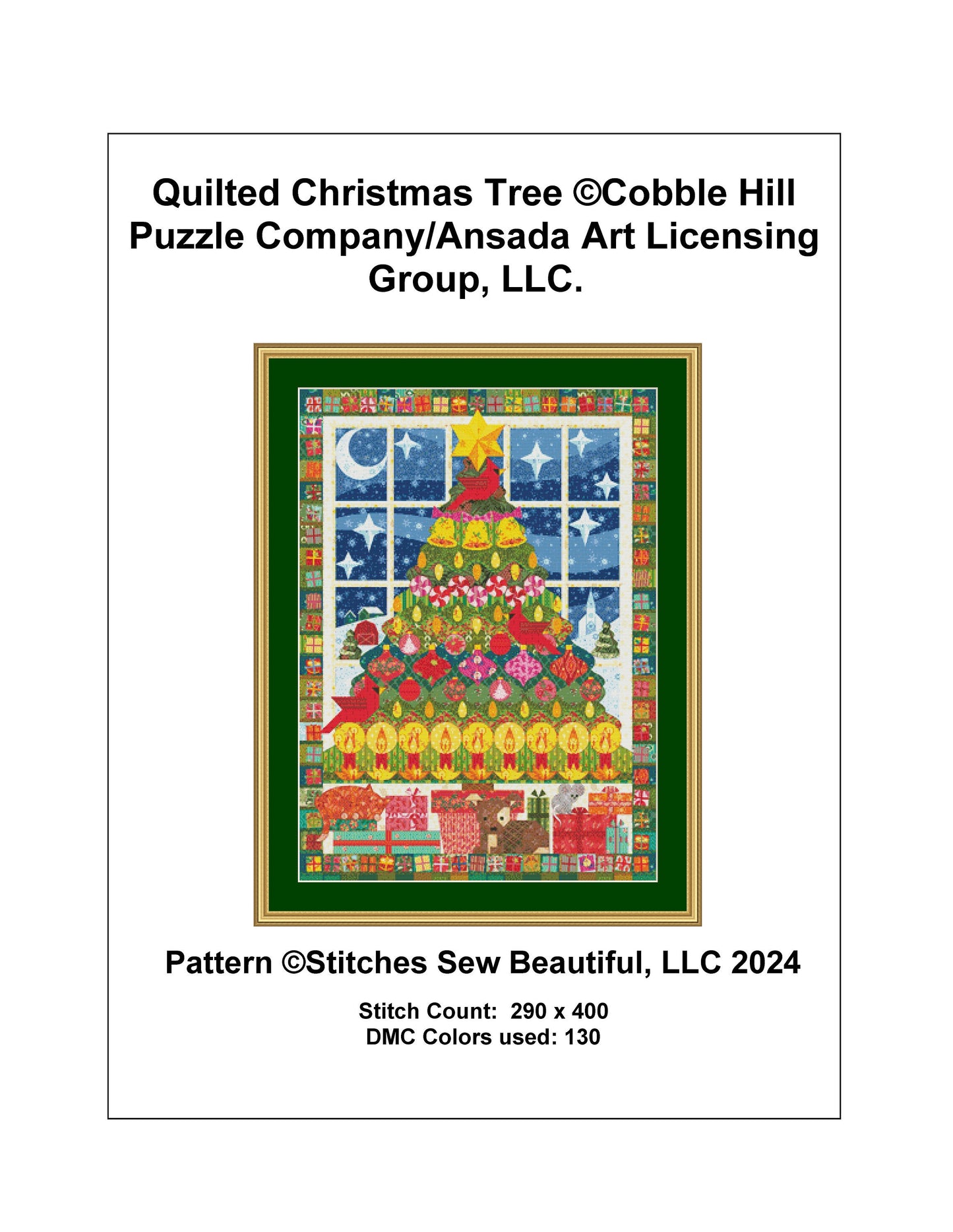 Quilted Christmas Tree cross stitch pattern by Cobble Hill Puzzle Company/Ansada Art Licensing Group, LLC.