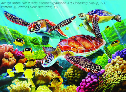 Sea Turtles cross stitch pattern by Cobble Hill Puzzle Company/Ansada Art Licensing Group, LLC.