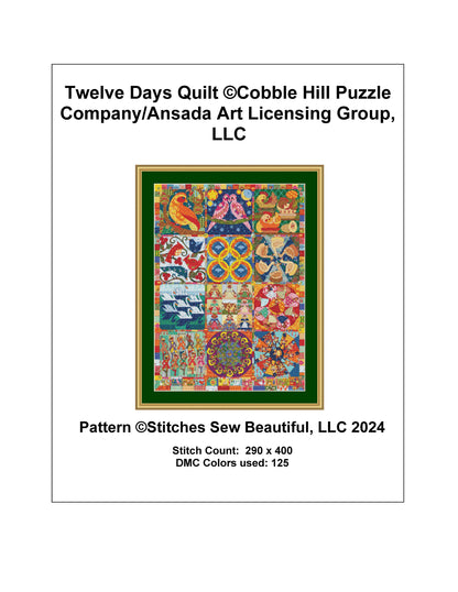 Twelve Days Quilt counted cross stitch pattern by Cobble Hill Puzzle Company/Ansada Art Licensing Group, LLC