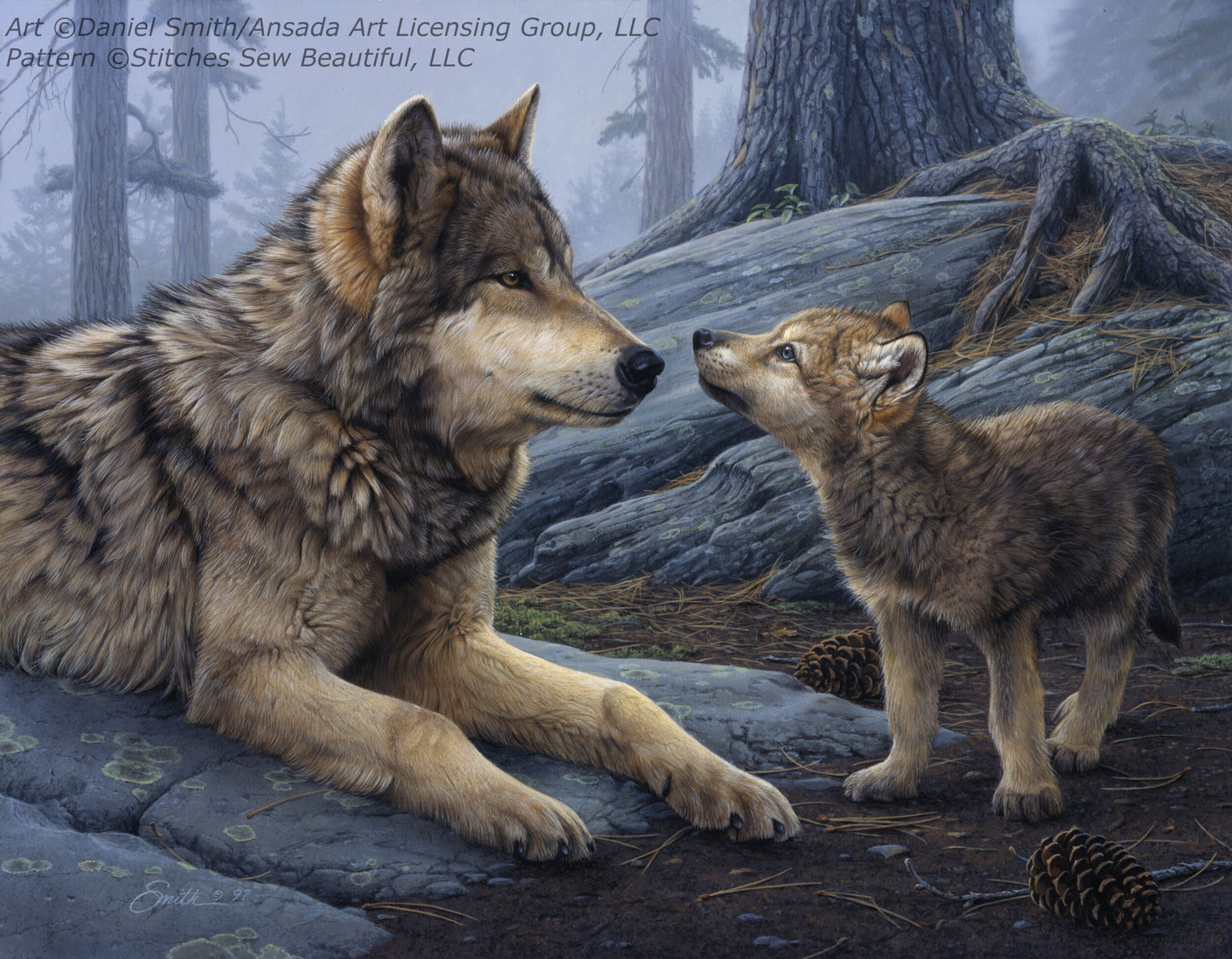 Brother Wolf cross stitch pattern by Daniel Smith/Ansada Art Licensing Group, LLC.