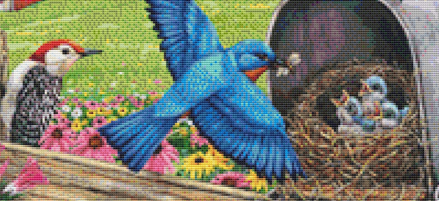 Home Sweet Home Blue Bird and Mailbox (Max Colors) cross stitch pattern by Rose Mary Berlin/Ansada Art Licensing Group, LLC