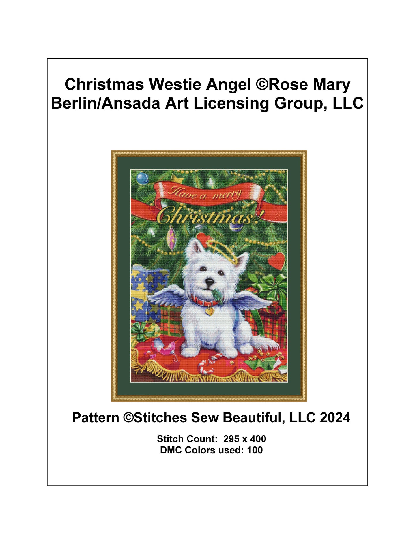 Christmas Westie Angel cross stitch pattern by Rose Mary Berlin/Ansada Art Licensing Group, LLC.