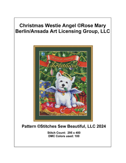 Christmas Westie Angel cross stitch pattern by Rose Mary Berlin/Ansada Art Licensing Group, LLC.