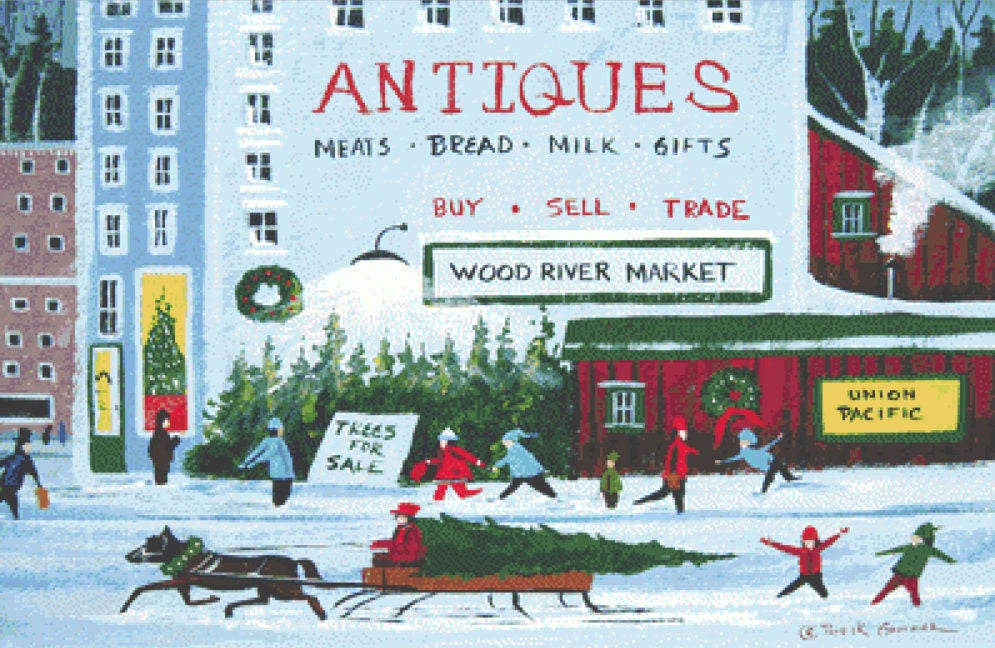 Wood River Market cross stitch pattern by Patrick Gauthier