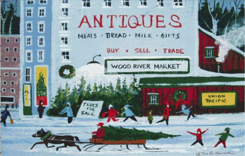 Wood River Market cross stitch pattern by Patrick Gauthier
