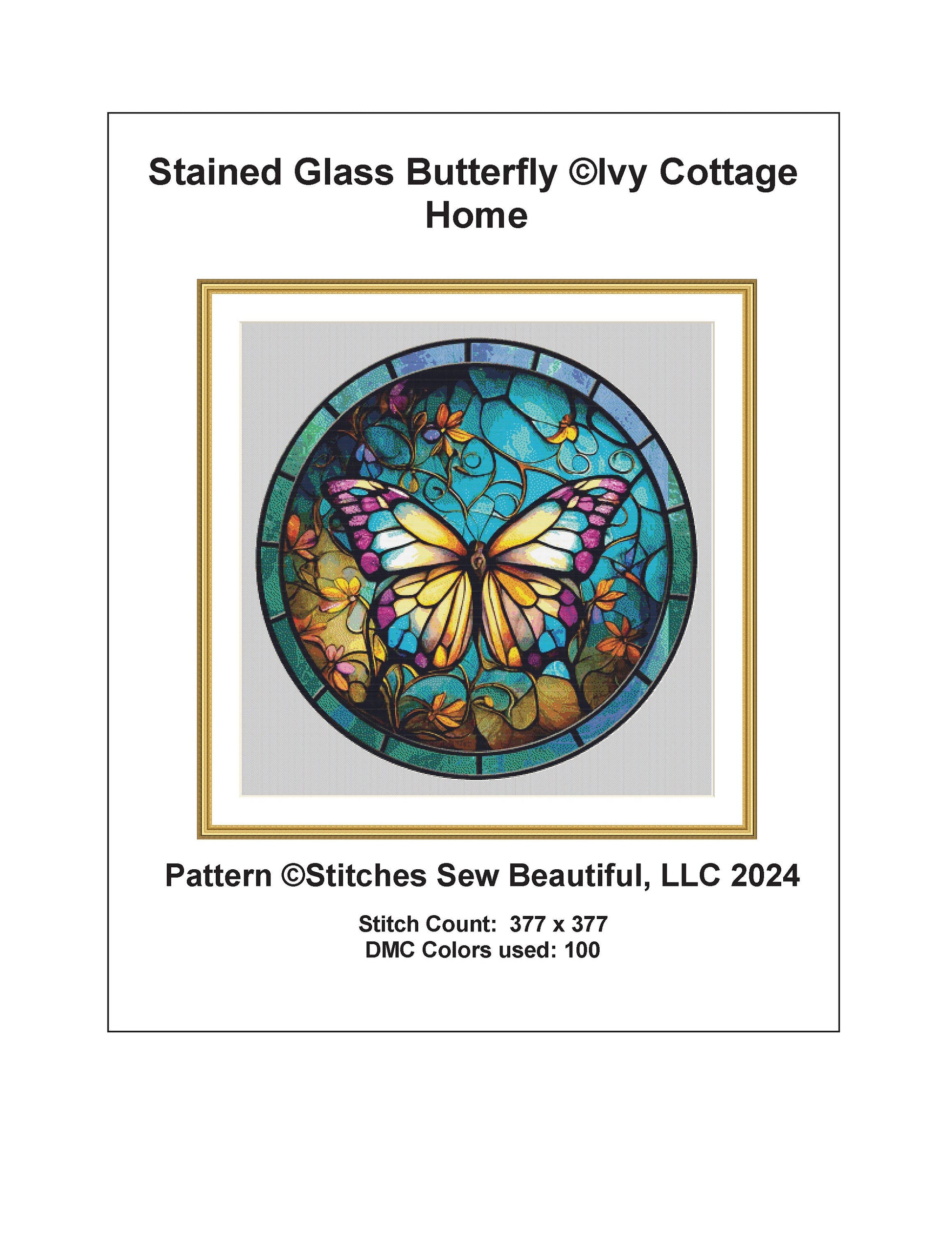 Stained Glass Butterfly 3 cross stitch pattern by IvyCottageHome