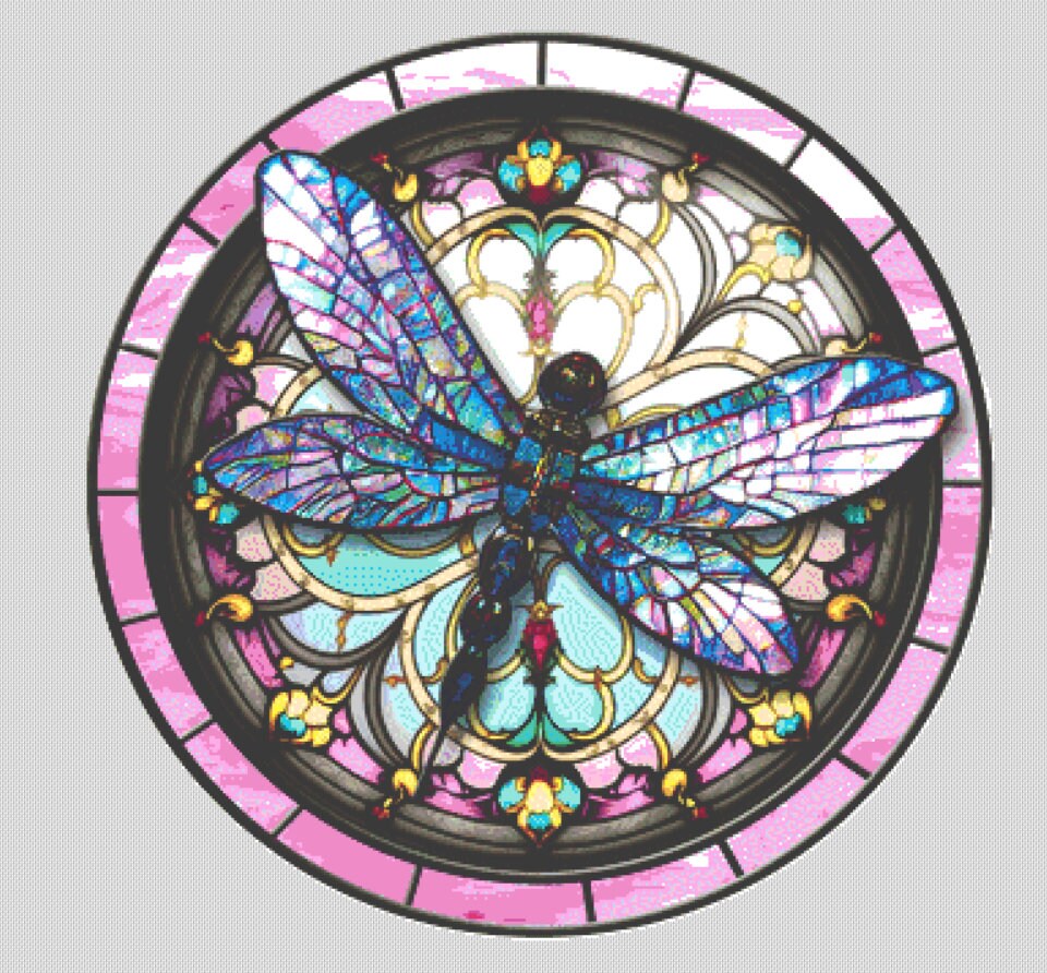 Stained Glass Dragonfly 2 cross stitch pattern by IvyCottageHome