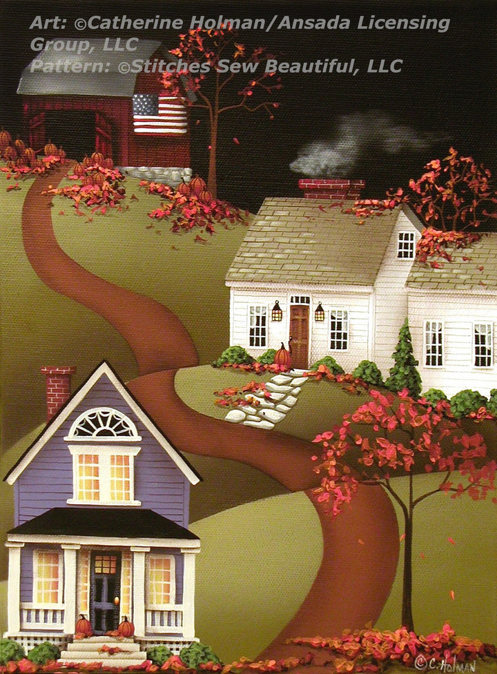 Pumpkin Harvest Time in Mapleton cross stitch pattern by Catherine Holman/Ansada Licensing Group, LLC