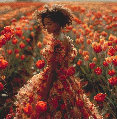 Woman in a Field of Flowers 8 cross stitch pattern by Eder Jose Rosa (Digital Format)