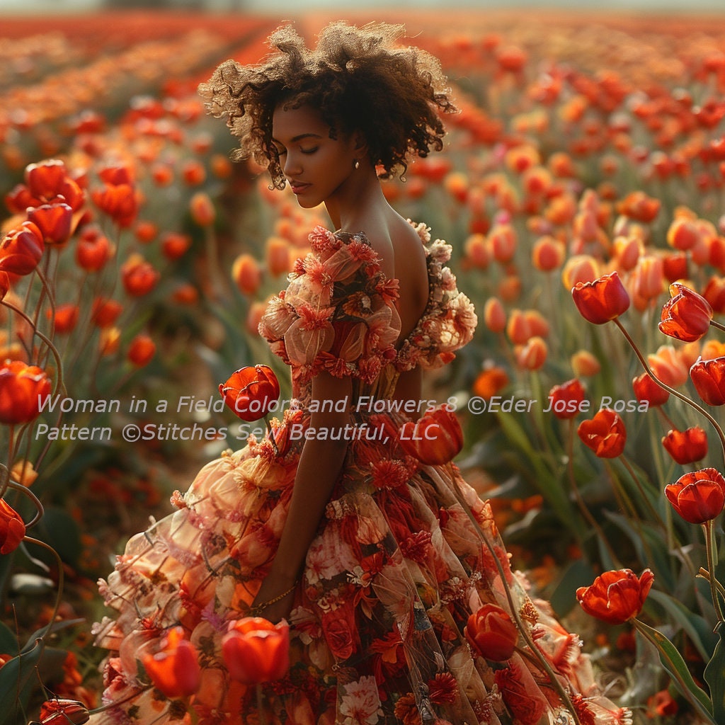 Woman in a Field of Flowers 8 cross stitch pattern by Eder Jose Rosa (Digital Format)
