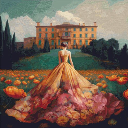 Woman in a Field of Flowers 10 cross stitch pattern by Eder Jose Rosa