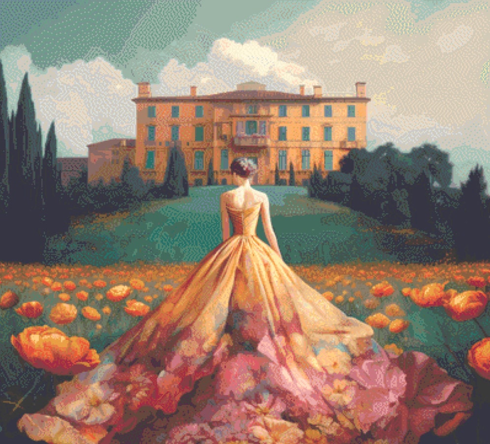 Woman in a Field of Flowers 10 cross stitch pattern by Eder Jose Rosa