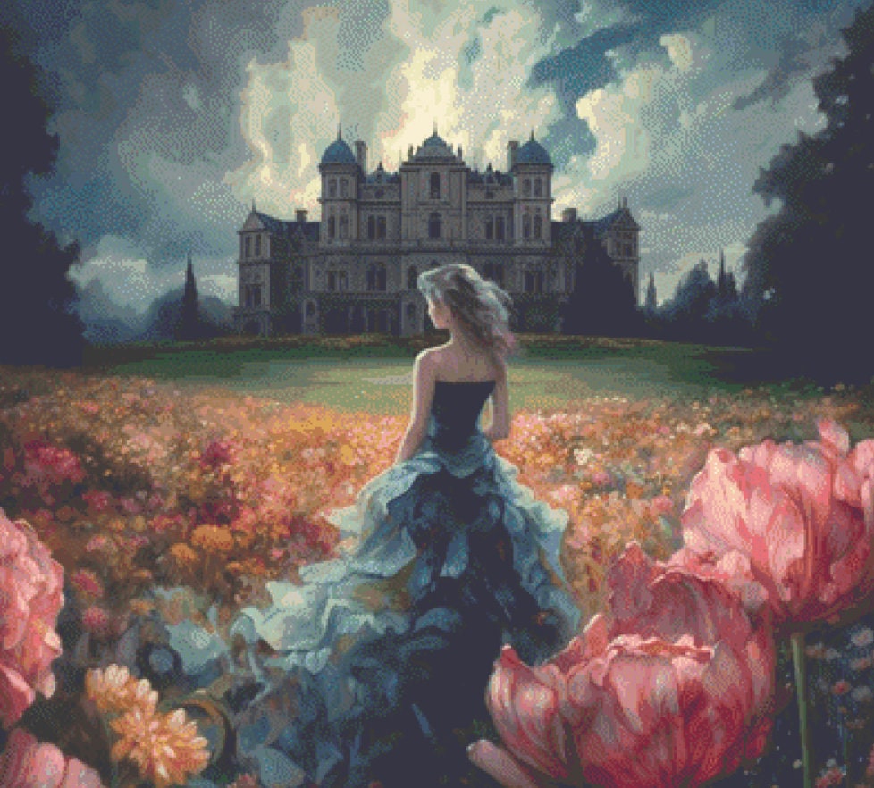 Woman in a Field of Flowers 18 cross stitch pattern by Eder Jose Rosa