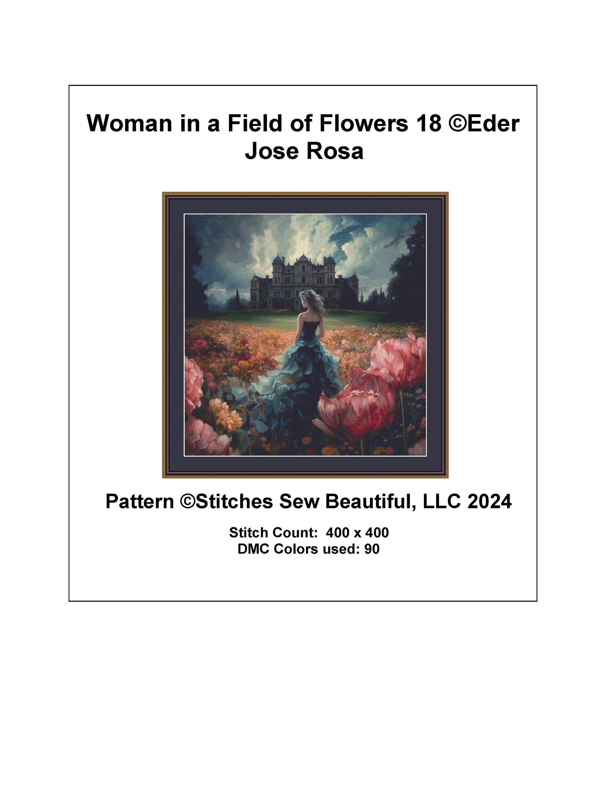 Woman in a Field of Flowers 18 cross stitch pattern by Eder Jose Rosa