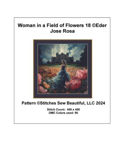 Woman in a Field of Flowers 18 cross stitch pattern by Eder Jose Rosa