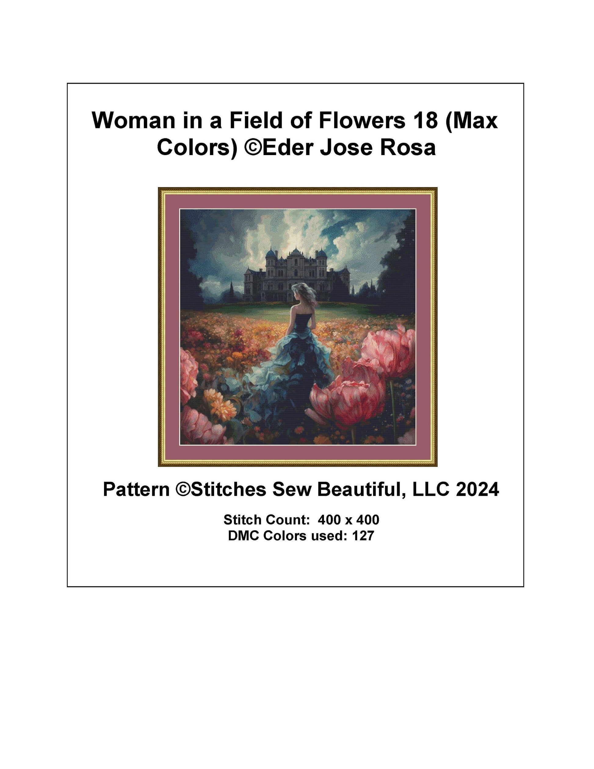 Woman in a Field of Flowers 18 (Max Colors) cross stitch pattern by Eder Jose Rosa