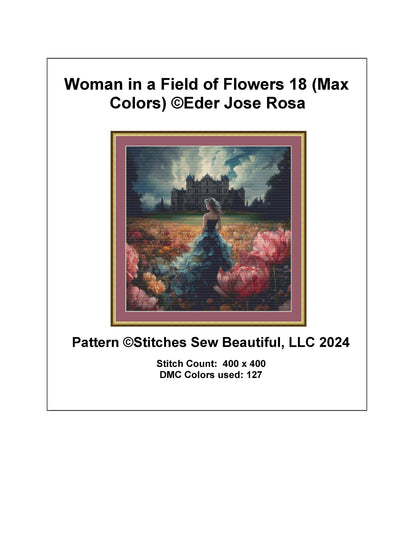 Woman in a Field of Flowers 18 (Max Colors) cross stitch pattern by Eder Jose Rosa