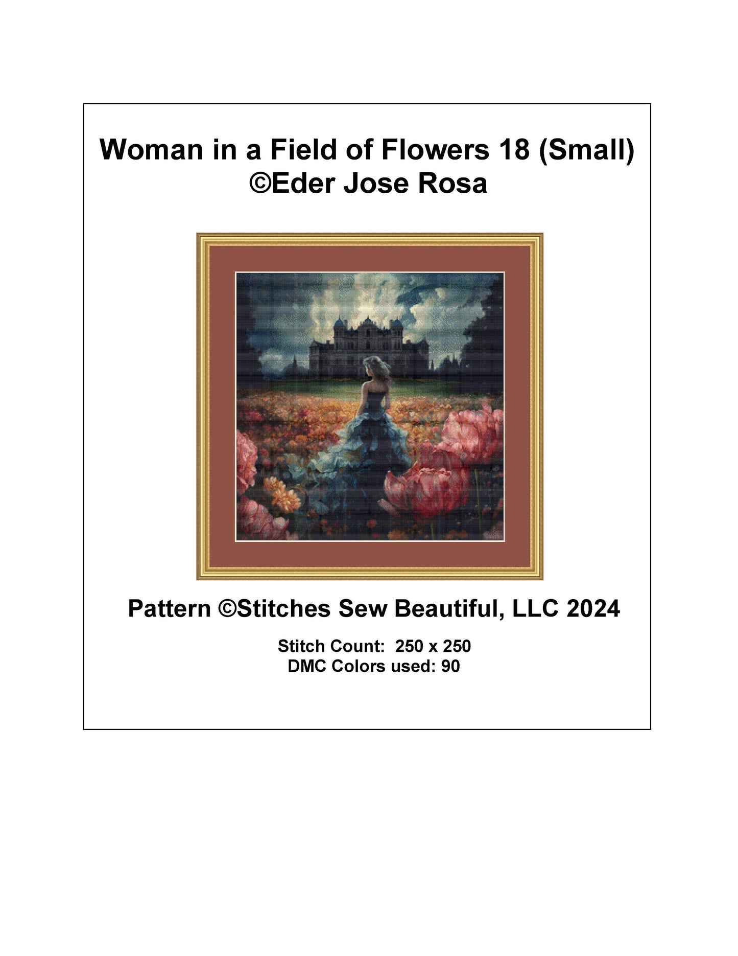 Woman in a Field of Flowers 18 (Small) cross stitch pattern by Eder Jose Rosa