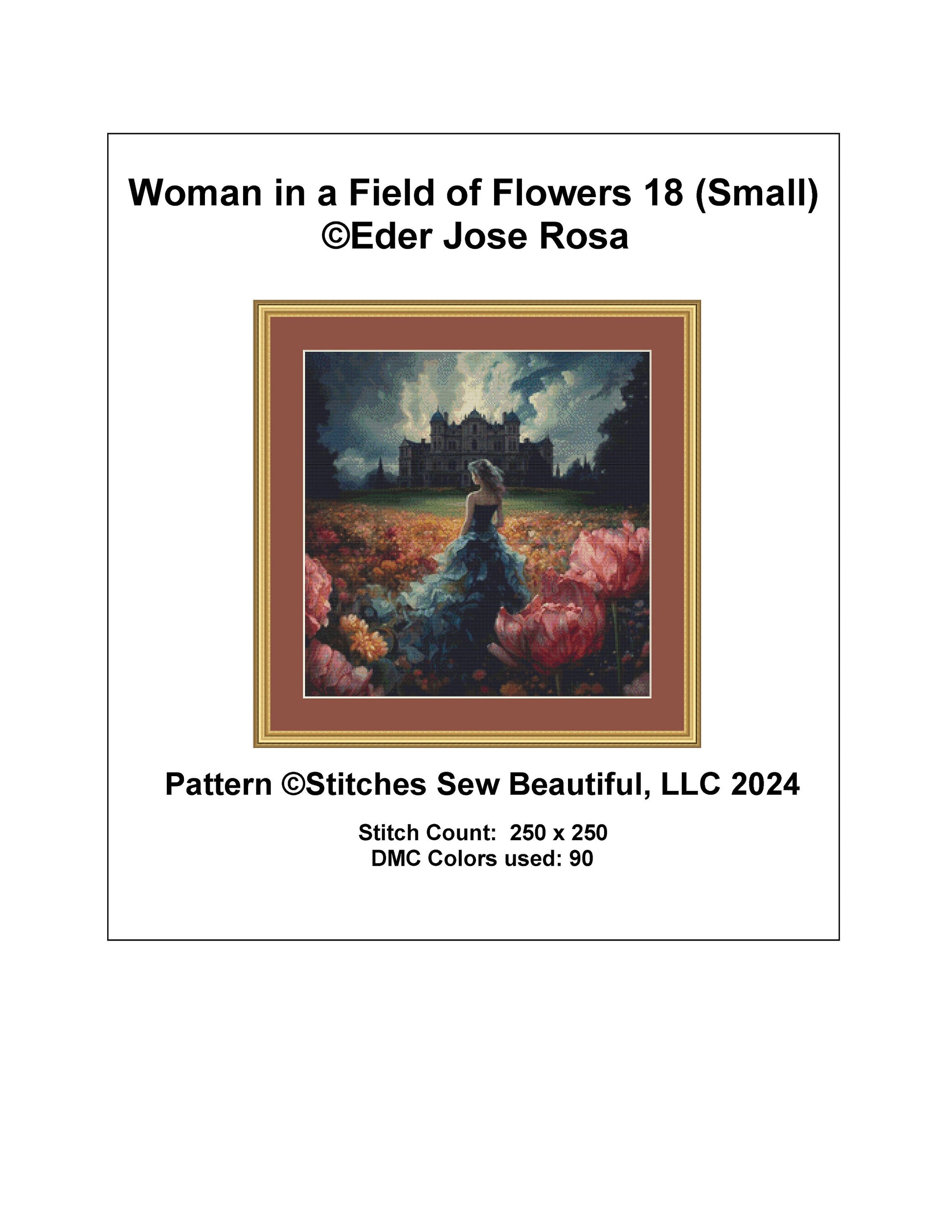 Woman in a Field of Flowers 18 (Small) cross stitch pattern by Eder Jose Rosa