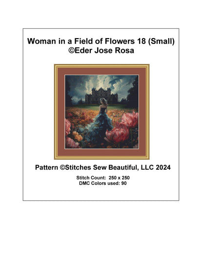 Woman in a Field of Flowers 18 (Small) cross stitch pattern by Eder Jose Rosa